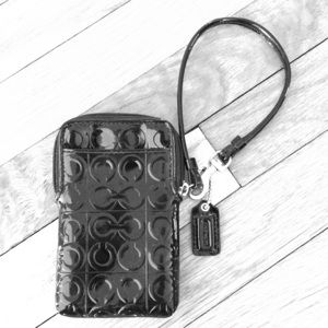 Coach Patent Leather Black iPhone wristlet NWOT